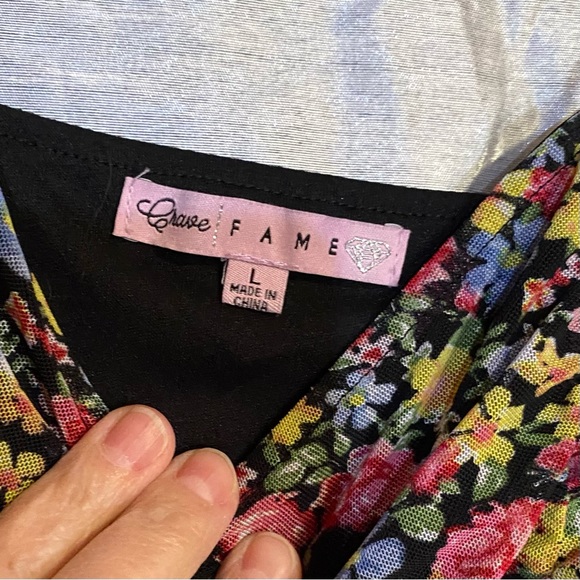 Crave Fame top, L, GUC, no fabric tags, lined ruched nylon mesh, stretch straps - Picture 6 of 7